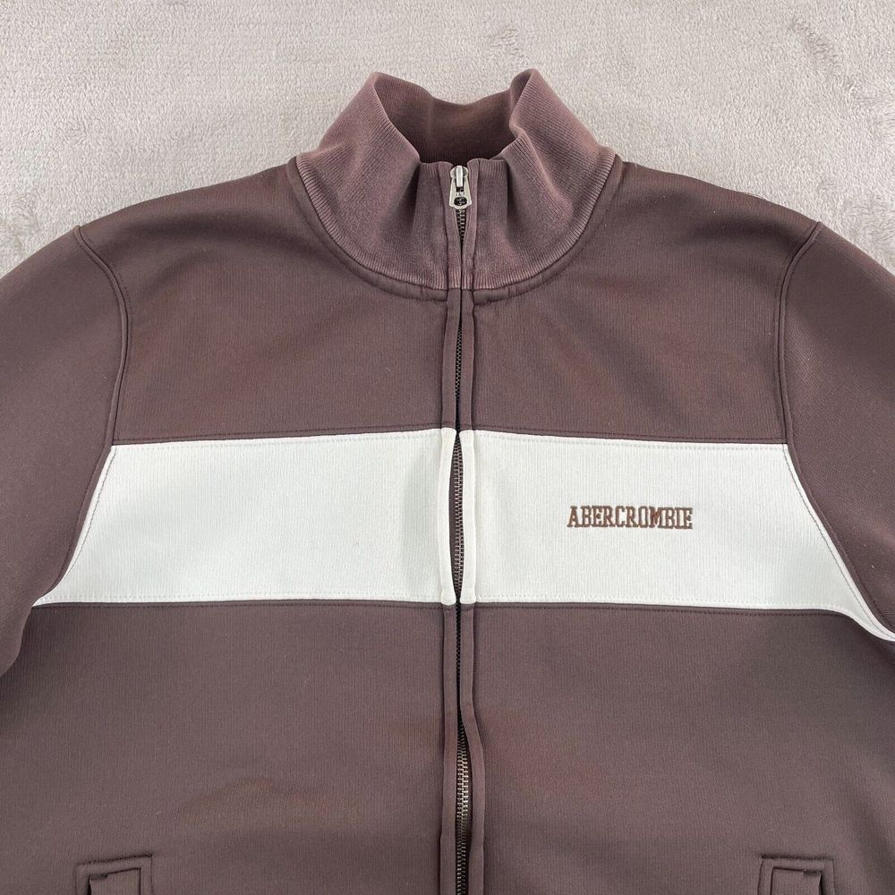Vintage Abercrombie & Fitch Track Jacket Men XL Brown Full Zip Mock Neck Pockets
